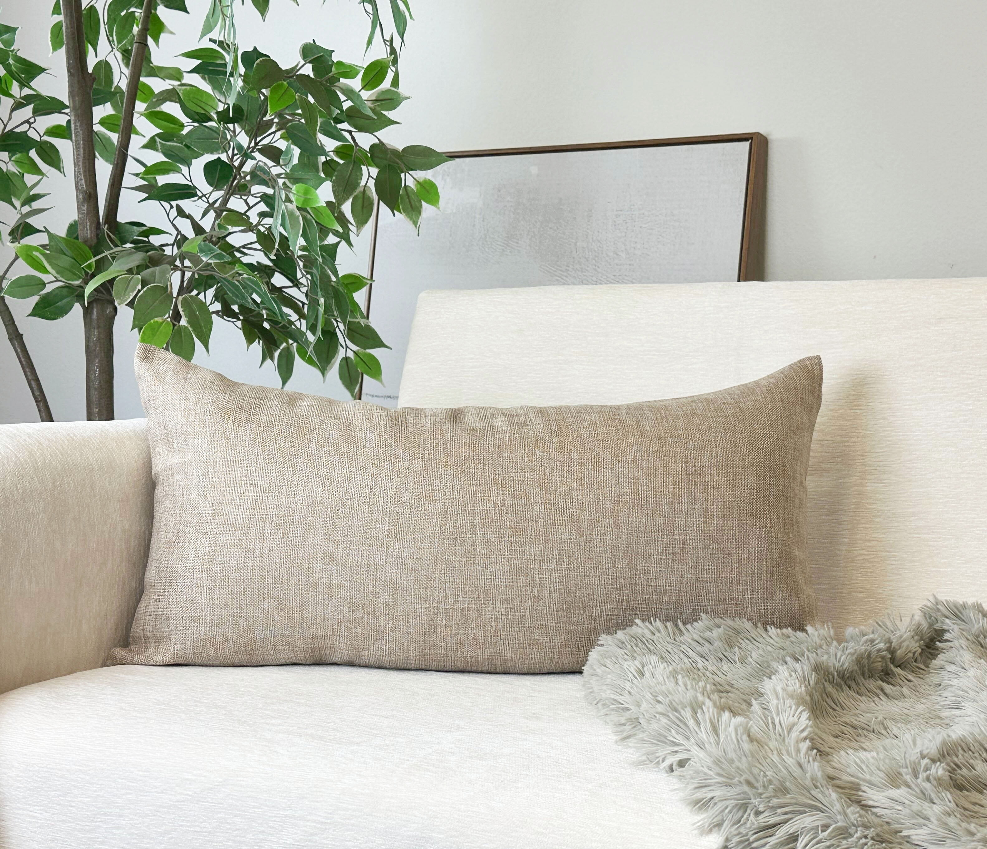 Aiking Home Woven Fine Faux Linen Throw Pillow Cover, size 12"x24", Wheat