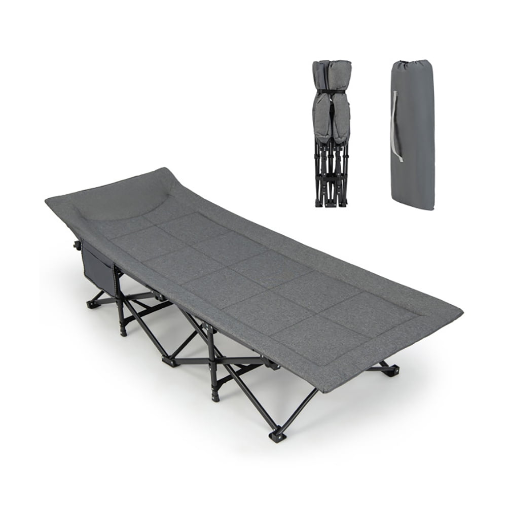 Kepooman Folding Camping Cot for Adults,Camp Cot, Oversized Sleeping Cot, Folding Camping Cot with Carry Bag Cushion and Headrest-Gray