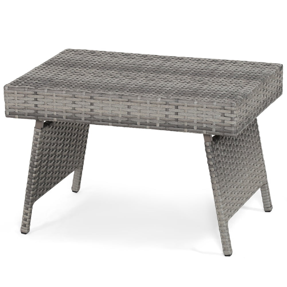 Topcobe Folding PE Rattan Side Coffee Table Patio Garden Furniture, Outdoor Deck Furniture, Gray