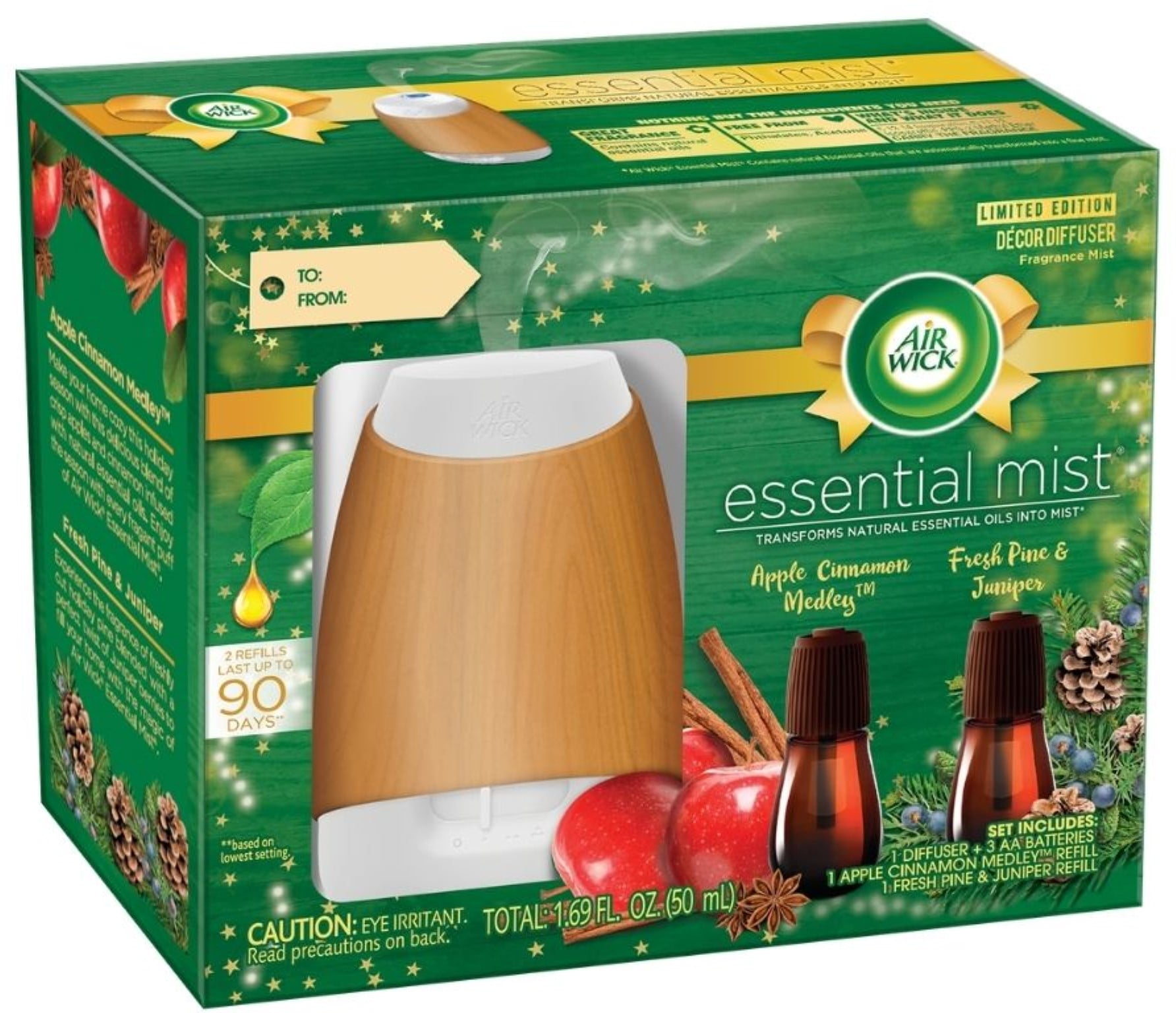 Air Wick Essential Mist Starter Kit (1 Diffuser + 2 Refills), Apple & Cinnamon, Woodland Pine, Essential Oils Diffuser