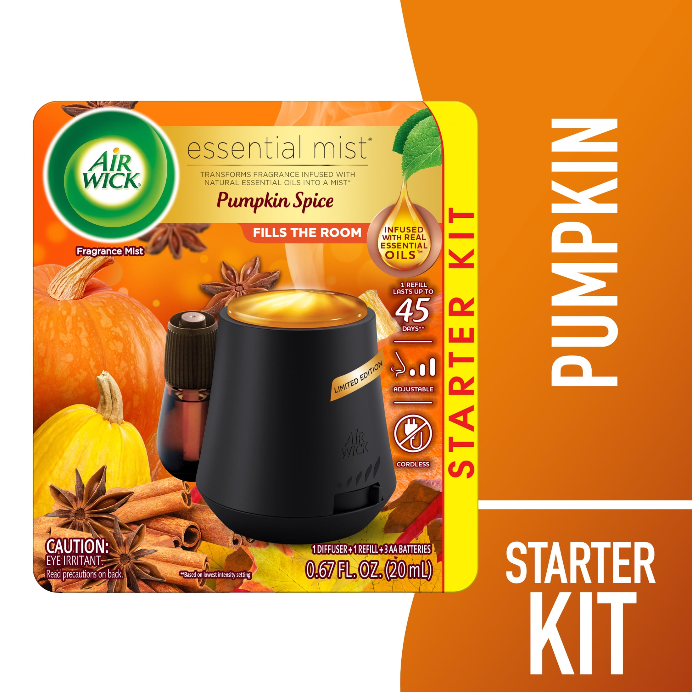 Air Wick Essential Mist Fall Scented Oil Air Freshener Diffuser Starter Kit, Pumpkin Spice, 2 Piece