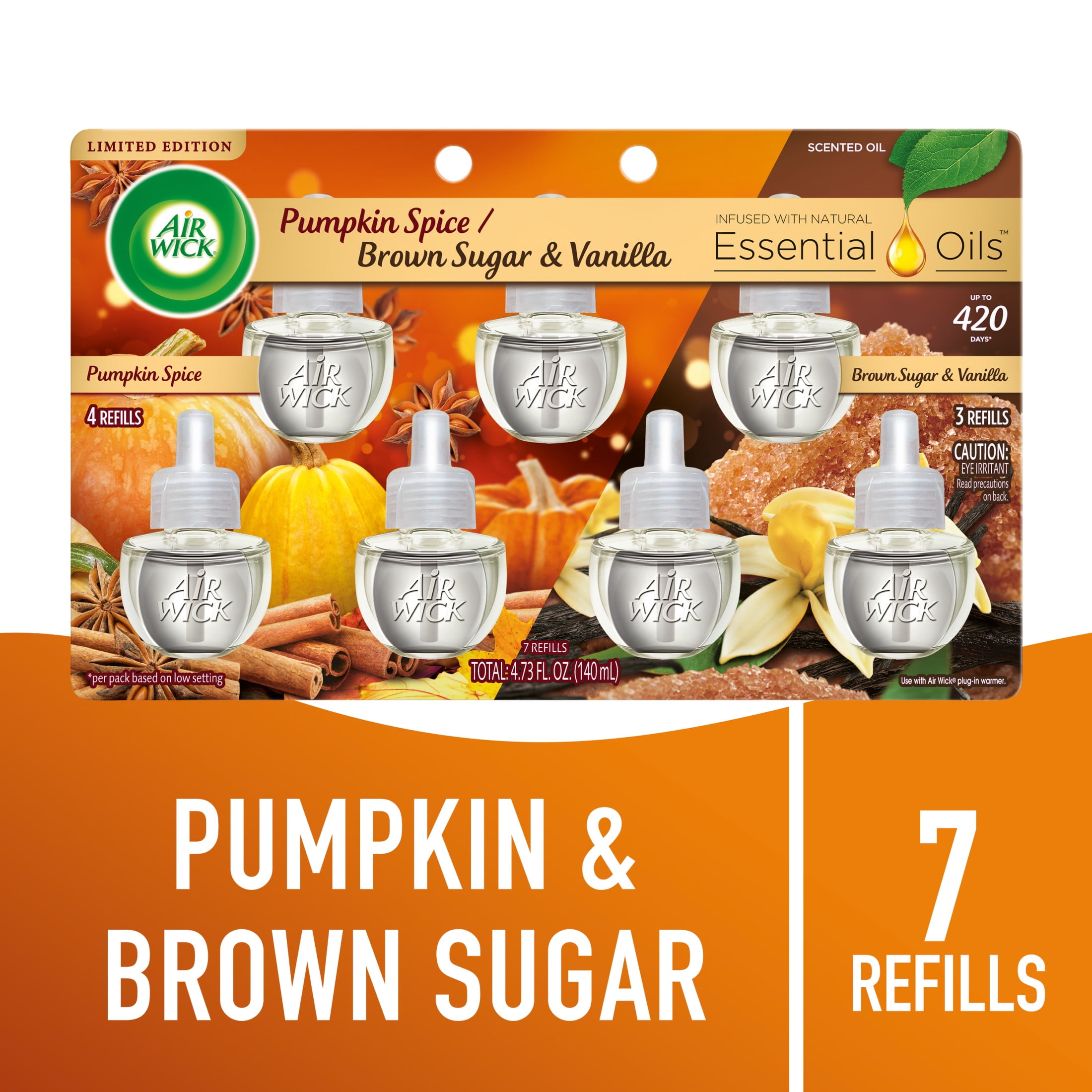 Air Wick Plug-In Fall Scented Oil Air Freshener Warmer Refills, Pumpkin and Brown Sugar, 7 Count