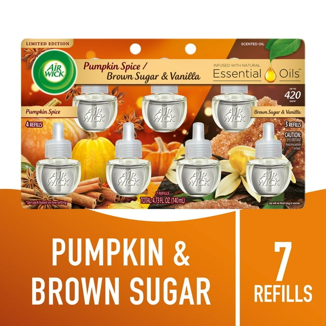 Air Wick Plug-In Fall Scented Oil Air Freshener Warmer Refills, Pumpkin and Brown Sugar, 7 Count