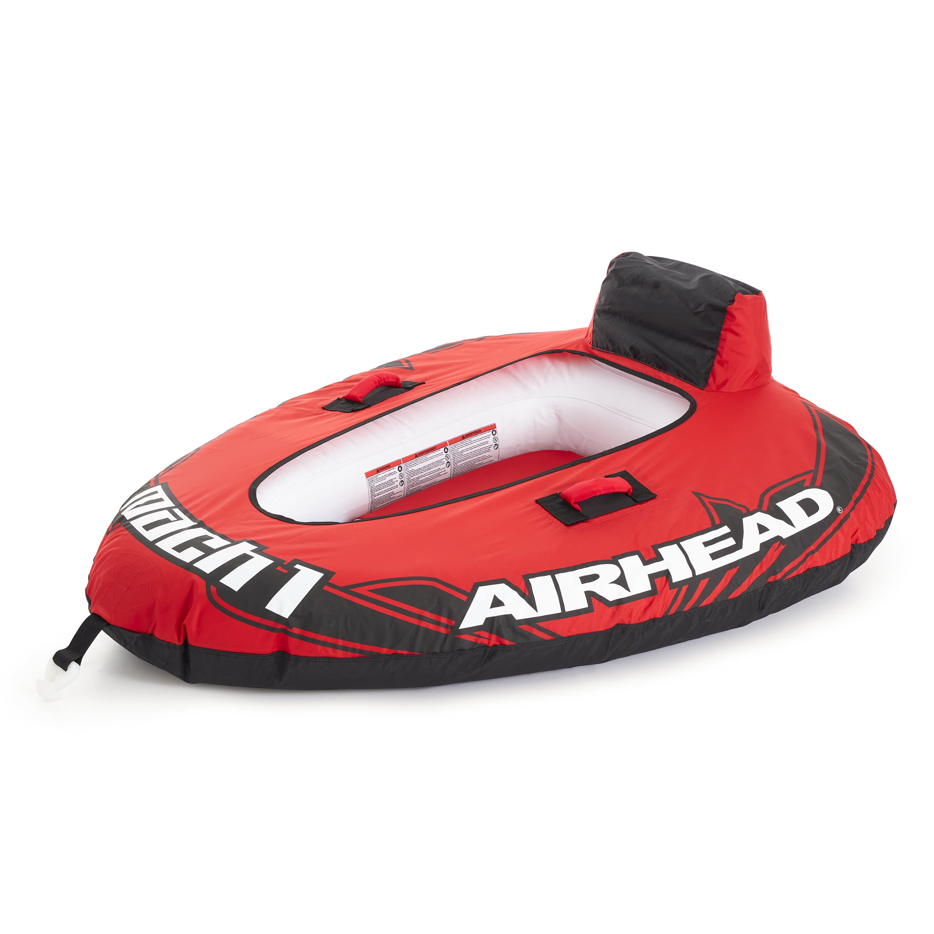 Airhead Mach 1 Inflatable Single Rider Towable Lake, Ocean, or River Water Tube Float with Secure Holding Handles and Boston Valve, Red