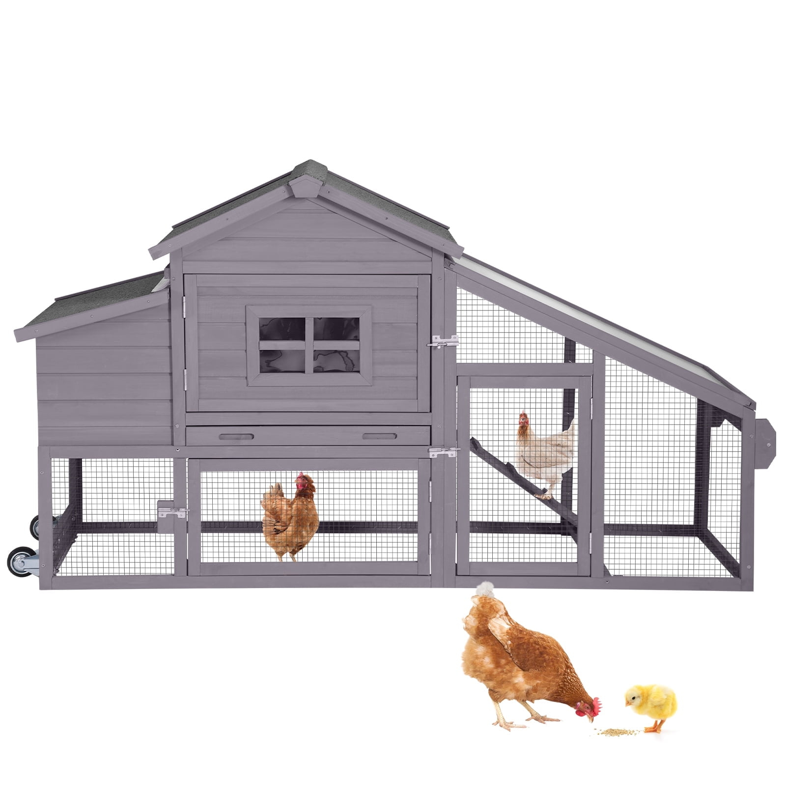 Aivituvin Chicken Coop for 4 Chickens, Mobile Chicken House with with Wheels, Outdoor Hen House Poultry Cage with Nesting Box, Leakproof Pull Out Tray and UV-Resistant Roof