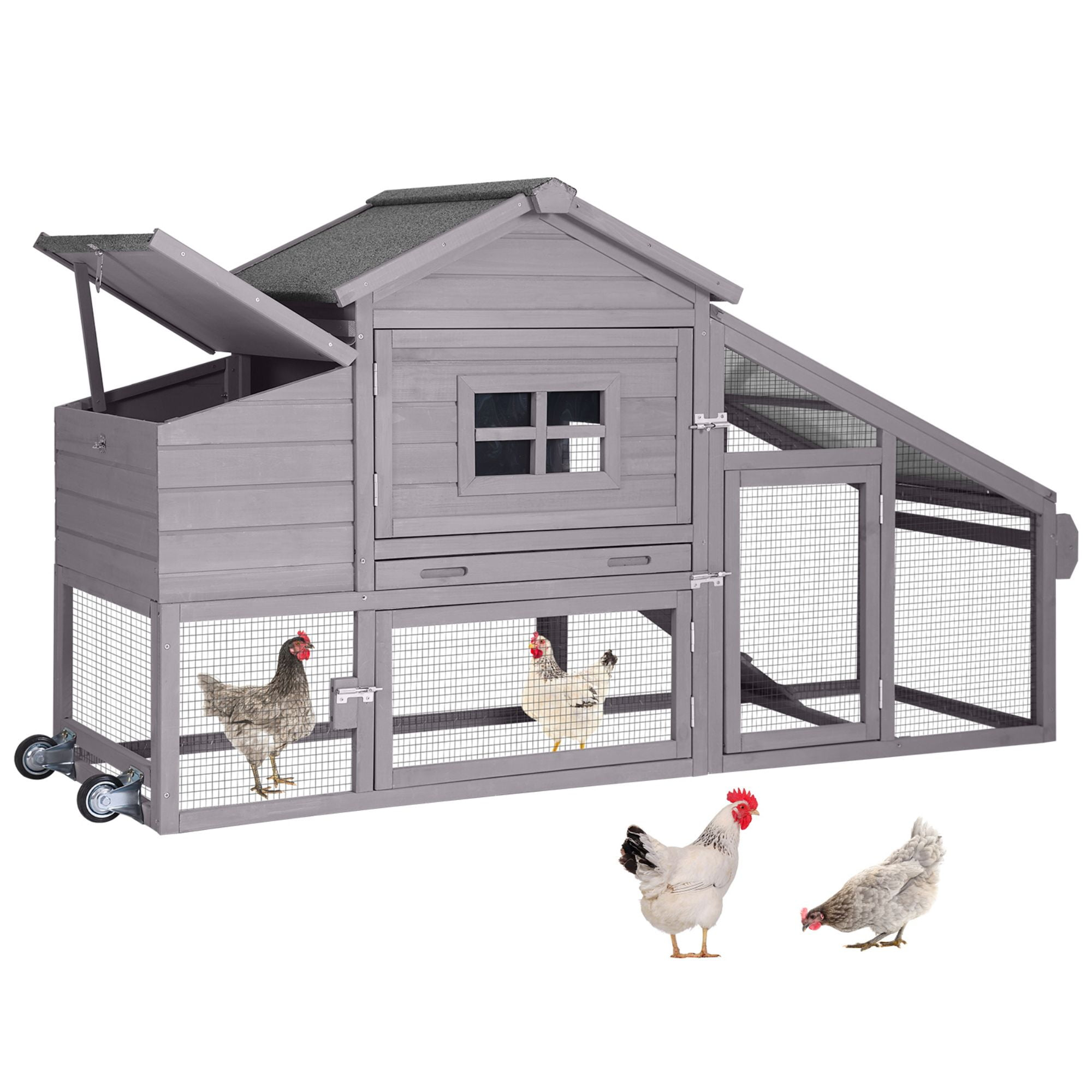 Aivituvin Chicken Coop for 4 Chickens, Mobile Chicken House with with Wheels, Outdoor Hen House Poultry Cage with Nesting Box, Leakproof Pull Out Tray and UV-Resistant Roof