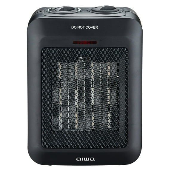Aiwa 1500W Small Ceramic Room Heater, Overheat Protection, Tip over Auto Shutoff - Black