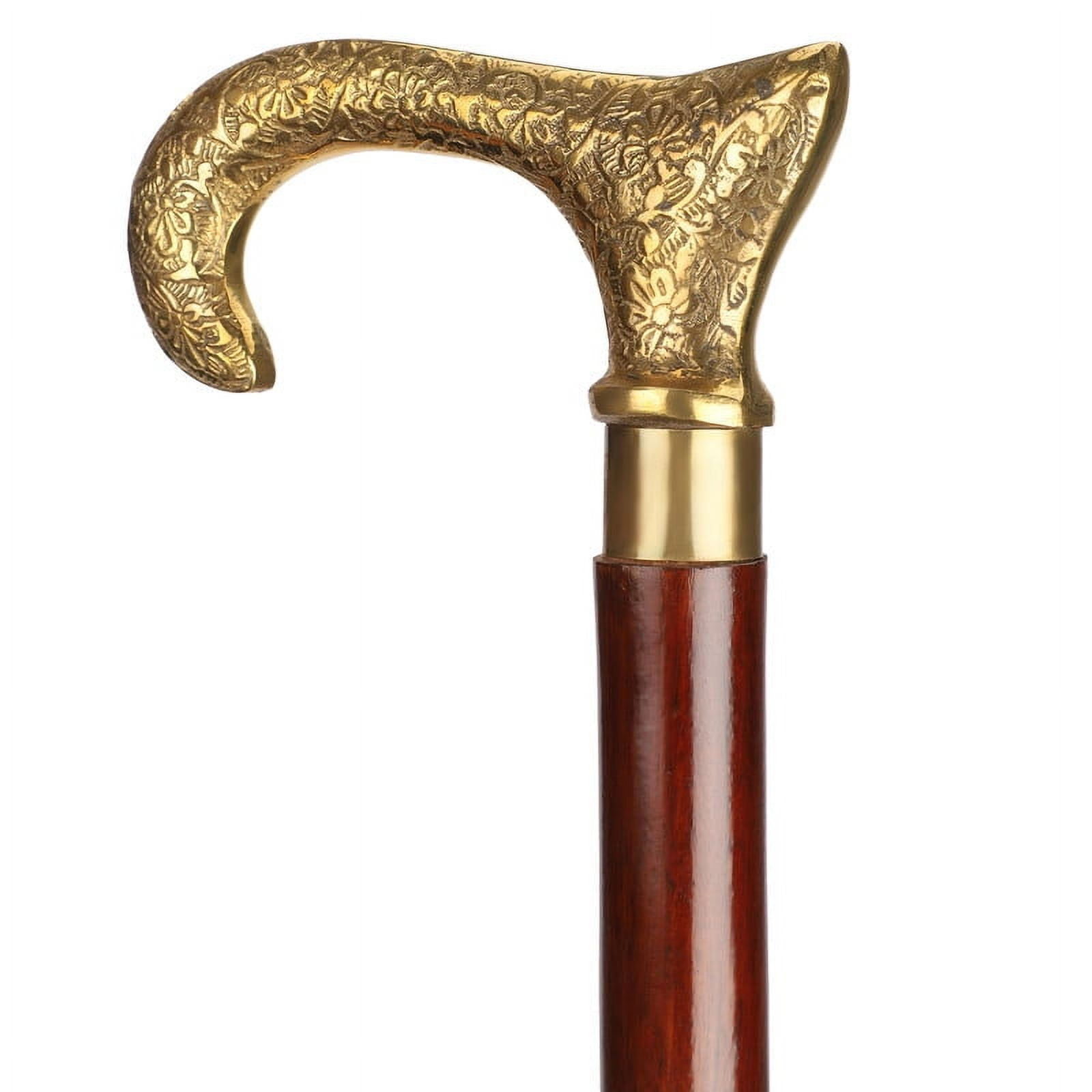 Ajuny Walking Sticks for Men Women Seniors Durable Folding Wooden Canes T Shape with Decorative Brass Handle Golden Finish Wood Cane 36 inch