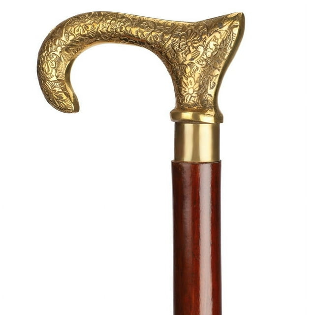 Ajuny Walking Sticks for Men Women Seniors Durable Folding Wooden Canes T Shape with Decorative Brass Handle Golden Finish Wood Cane 36 inch