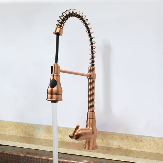 Akicon Pre-Rinse Spring Kitchen Faucet, Single Level with Pull Down Sprayer Copper Copper Finish