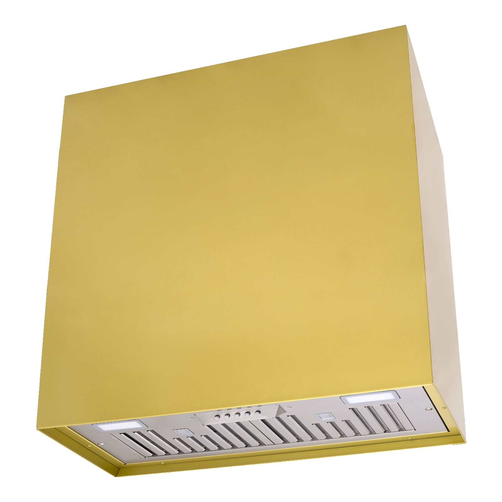 Akicon Stainless Steel Range Hood, Modern Box Kitchen Hood with Powerful Vent Motor, Wall Mount, 30”W*30”H*14D, Matte Gold (AKHS30H-MG)