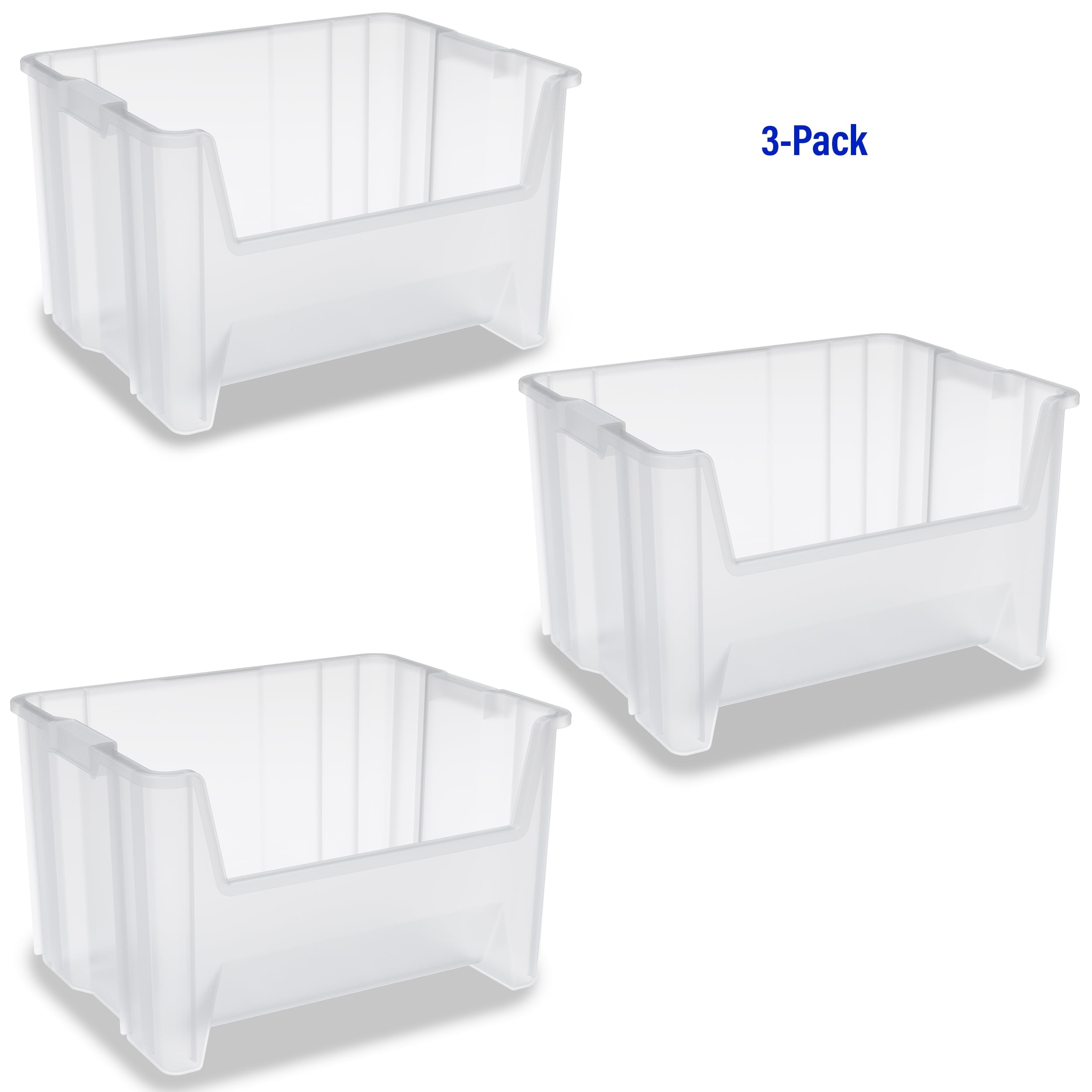 Akro-Mils Stak-N-Store 13017 Large Storage Bins, Stackable Heavy Duty Containers, 15"x20"x12.5", Clear, 3-Pack