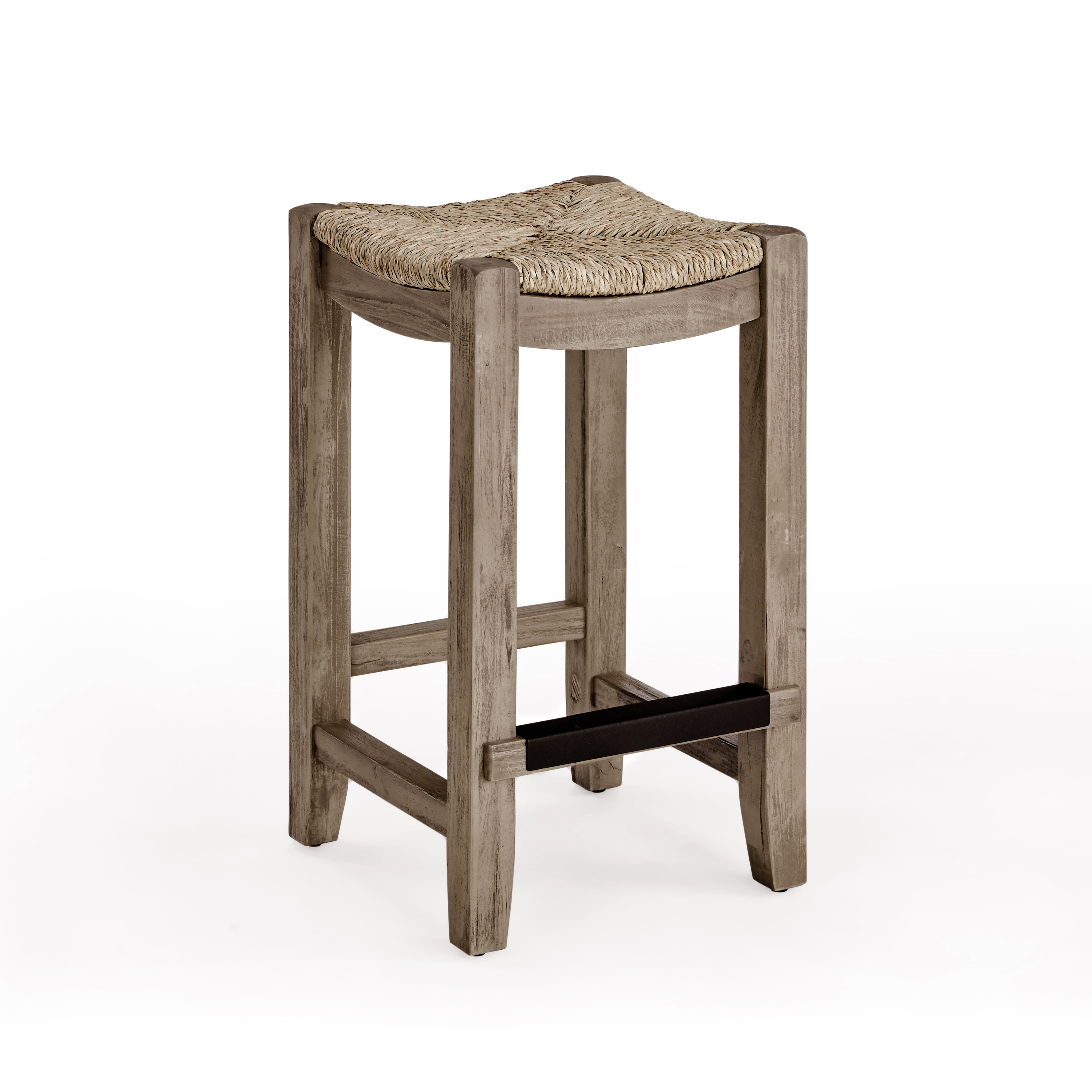 Alaterre Furniture Newport 26"H Wood Counter Height Stool with Rush Seat, Brown