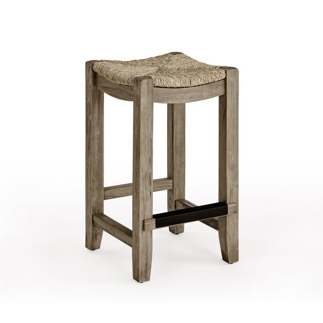 Alaterre Furniture Newport 26"H Wood Counter Height Stool with Rush Seat, Brown