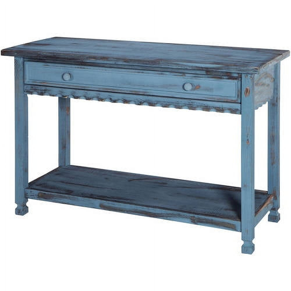 Alaterre Furniture Country Cottage Media/Console Table, Solid Pine Wood Perfect for Living Room, Entryway, Hallway, Blue Antique Finish