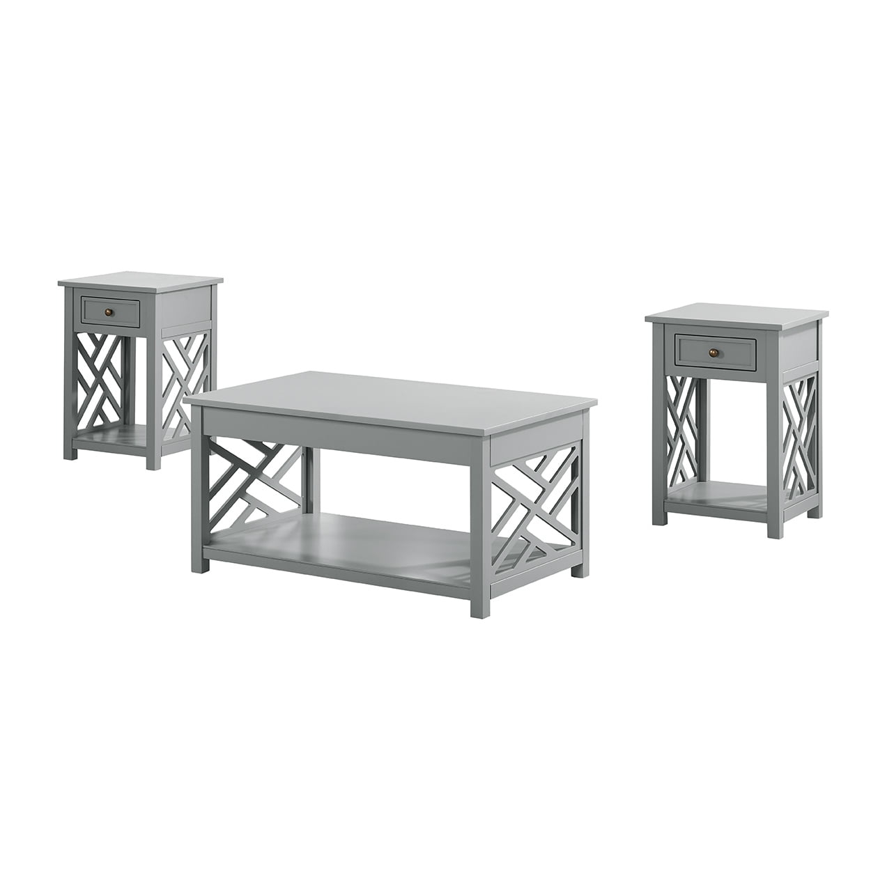 Alaterre Furniture Coventry 36 in. Coffee Table and End Tables Set of 3, Living Room Furniture Collection with Storage, Gray