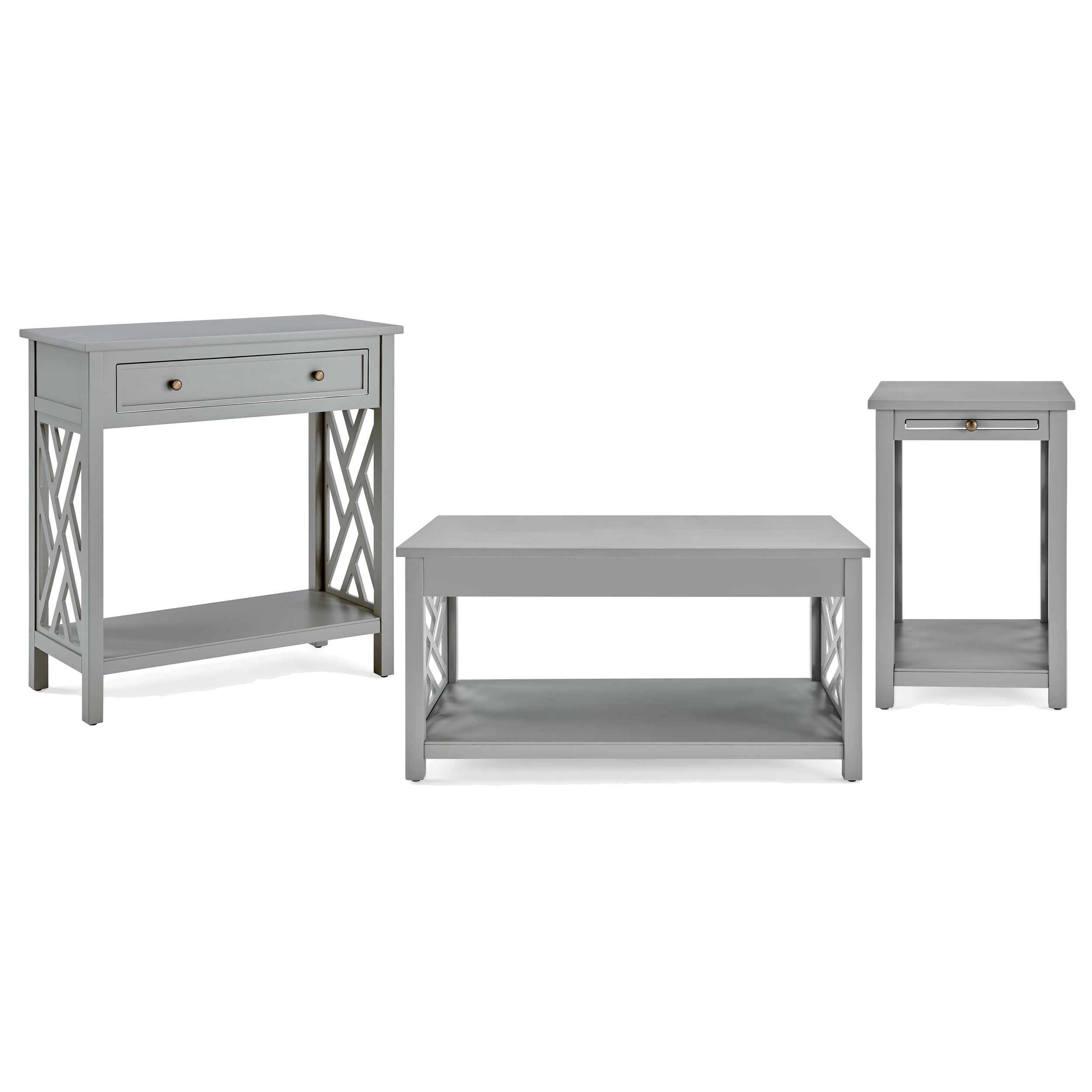 Alaterre Furniture Coventry 36 in. Entryway/Console/Sofa Table 3-Piece Set with Coffee Table, End Table & Tray Shelf, Gray