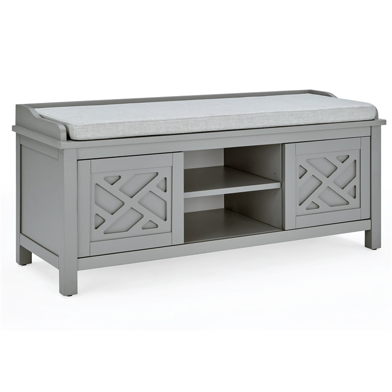 Alaterre Furniture Coventry 45 in. Pine Wood Storage Bench with Cushion, Entryway Organization & Decoration, 3 Adjustable/Removable Cubbies, Gray