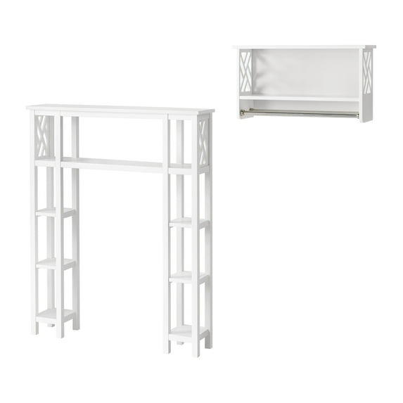 Alaterre Coventry Over Toilet Open Shelving Unit with Left and Right Side Shelves, Shelf with Two Towel Rods
