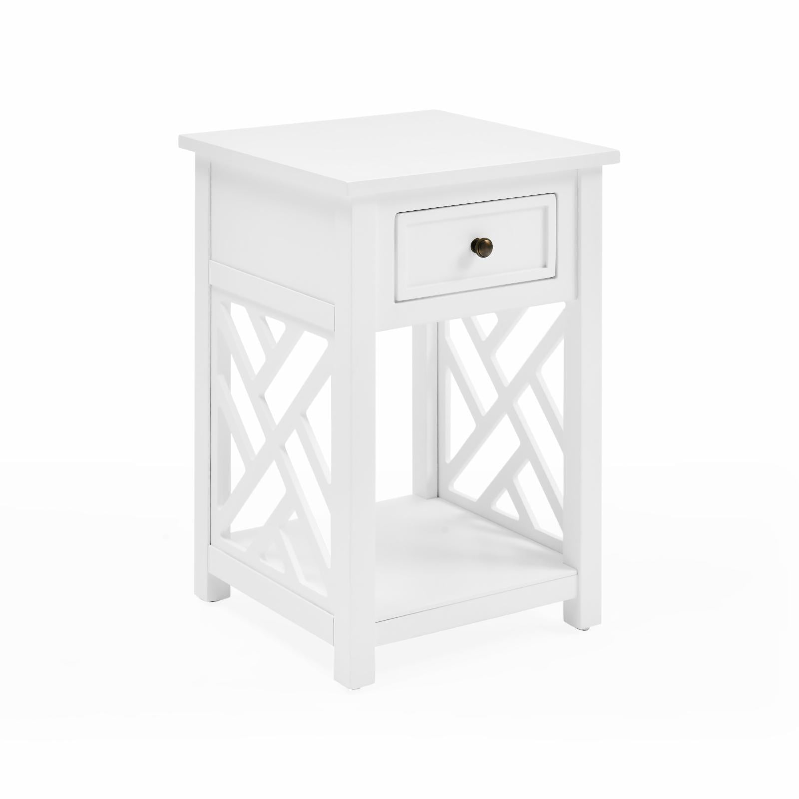 Alaterre Coventry Wood End Table with Drawer and Shelf, White