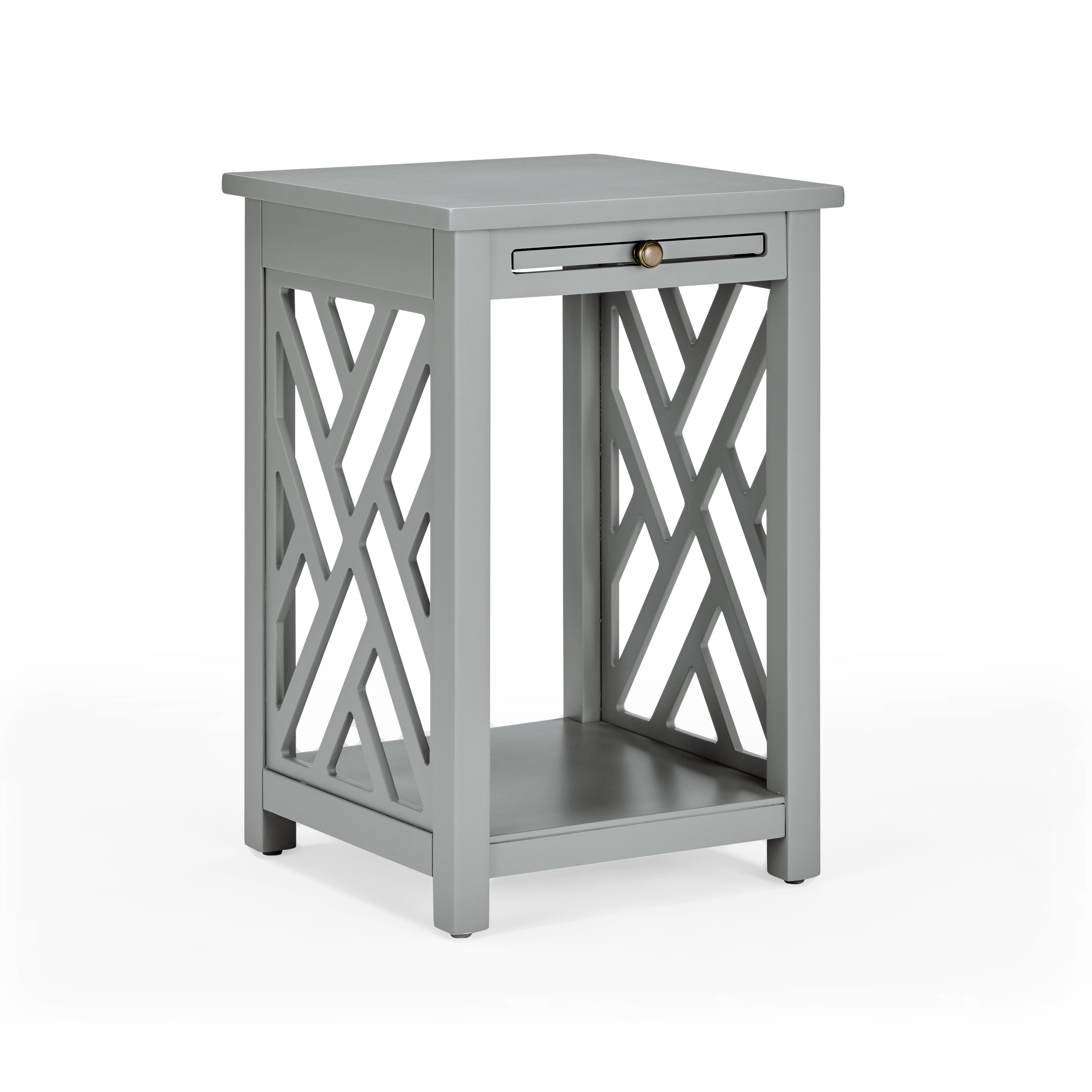 Alaterre Furniture Coventry Wood End Table with Tray Shelf and Bottom Shelf, Gray