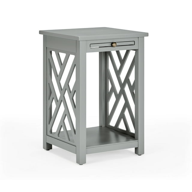 Alaterre Furniture Coventry Wood End Table with Tray Shelf and Bottom Shelf, Gray