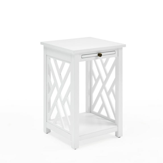 Alaterre Furniture Coventry Wood End Table with Tray and Bottom Shelf, Modern Accent Furniture, White