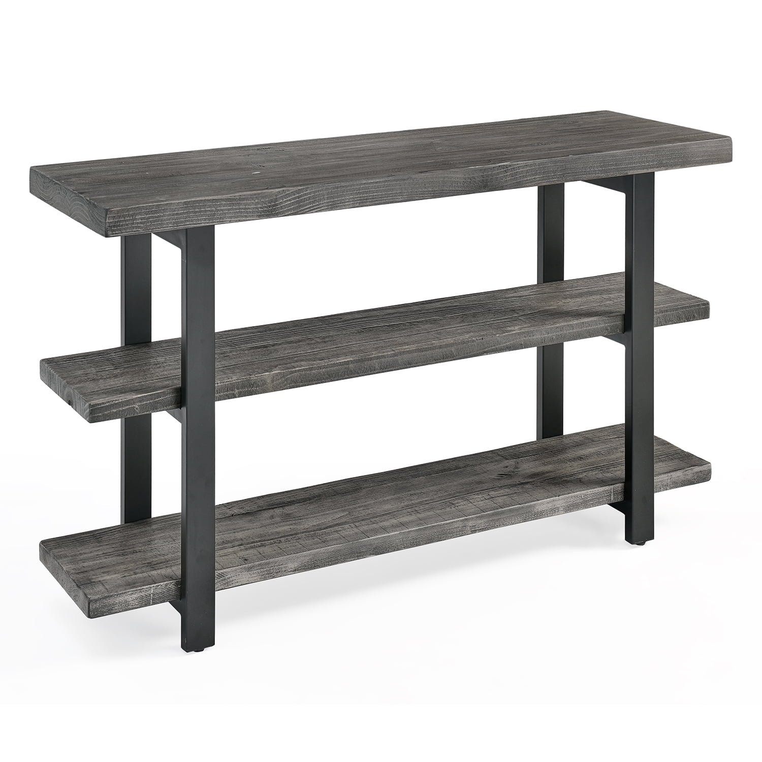 Alaterre Farmhouse Reclaimed Wood Console Table with Shelves, Slate Gray/Black