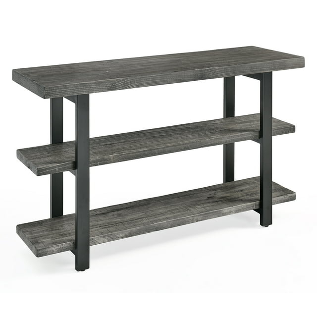 Alaterre Furniture Pomona 48" Industrial Metal and Solid Wood Media/Console Table, Living Room Furniture,  Slate Gray