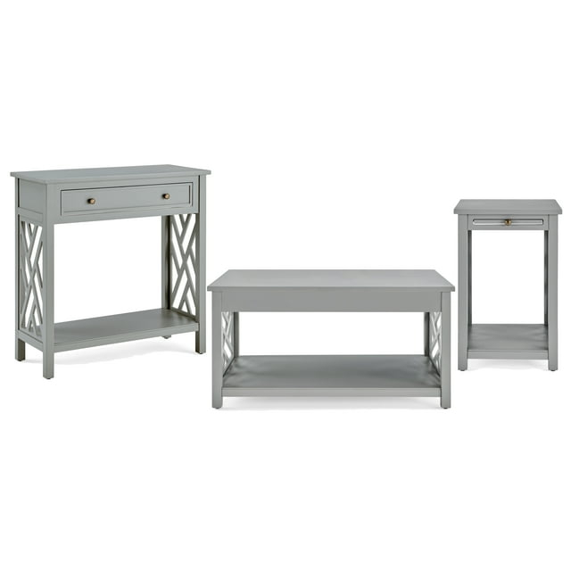 Alaterre Furniture Coventry 36 in. Entryway/Console/Sofa Table 3-Piece Set with Coffee Table, End Table & Tray Shelf, Gray