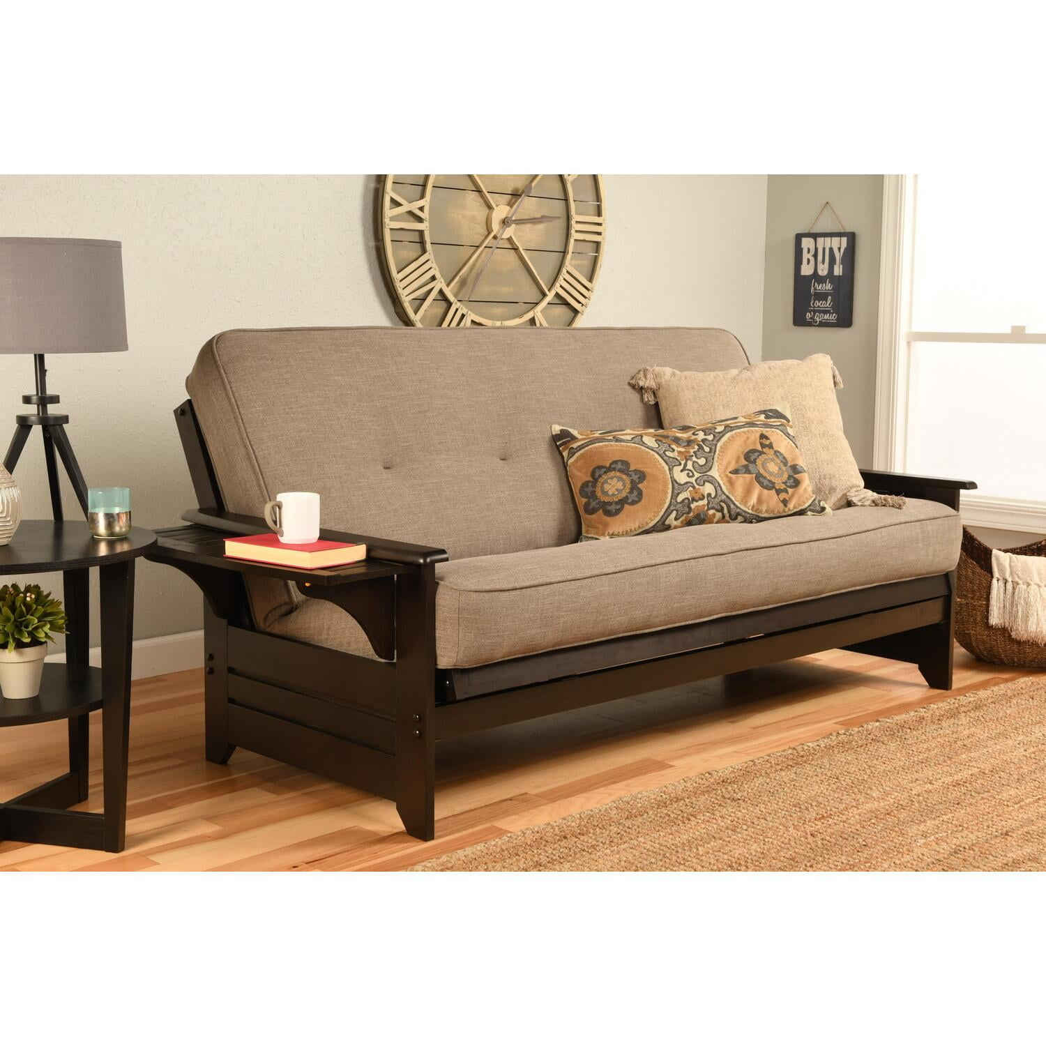 Albany Futon with storage in Rustic Walnut Finish, Multiple Colors