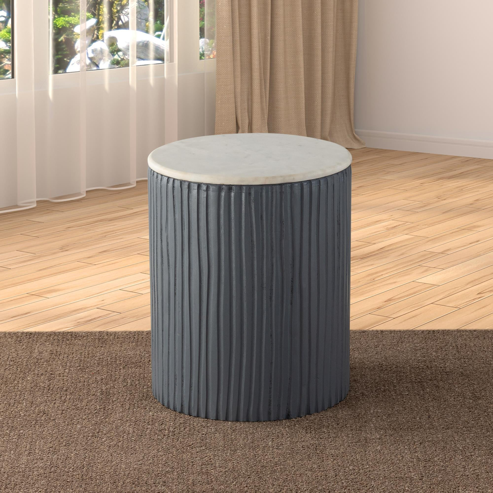 Albany Living 18" Marble Top Wooden Round End Table in Gray