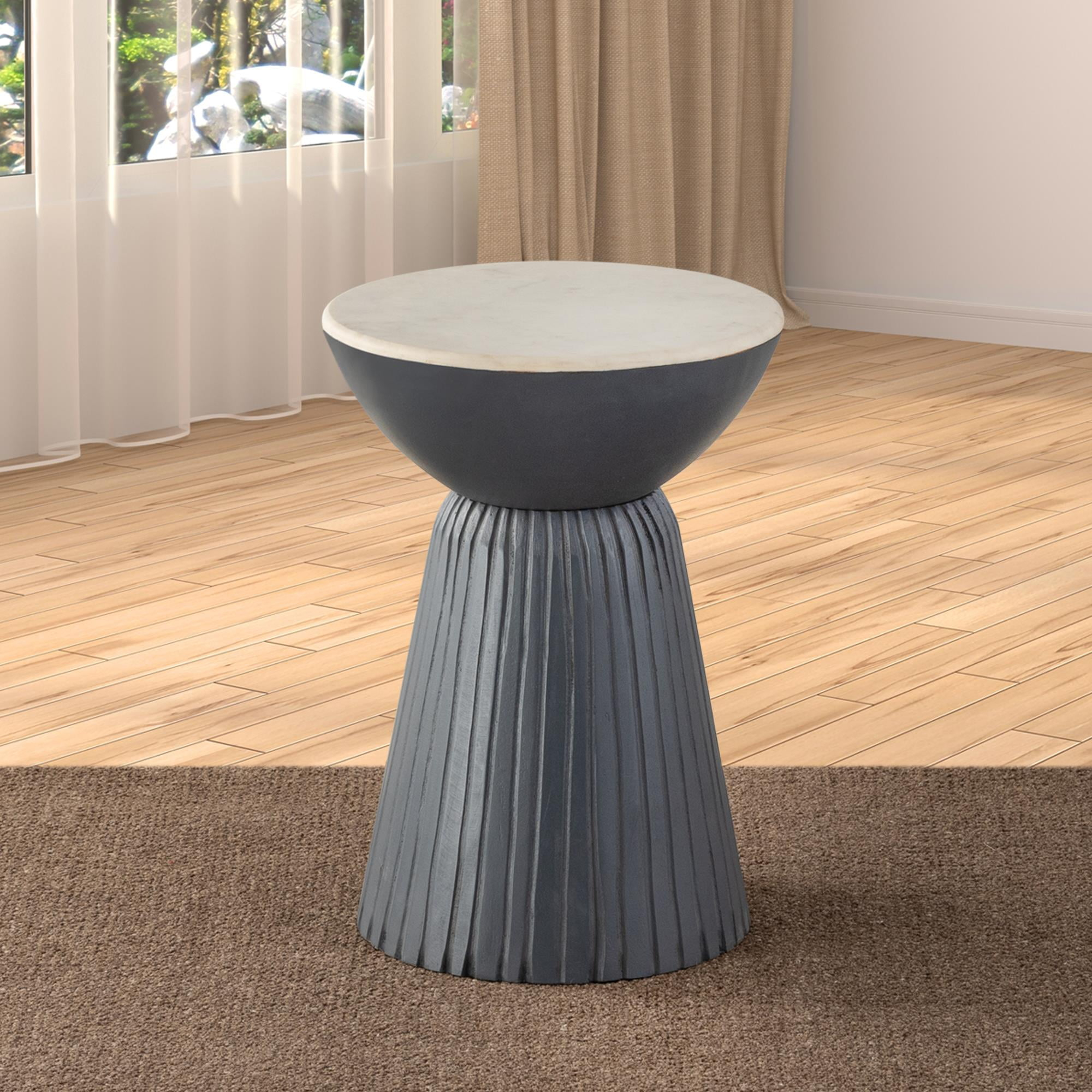 Albany Living 20" Marble Top Wooden Round End Table in Gray