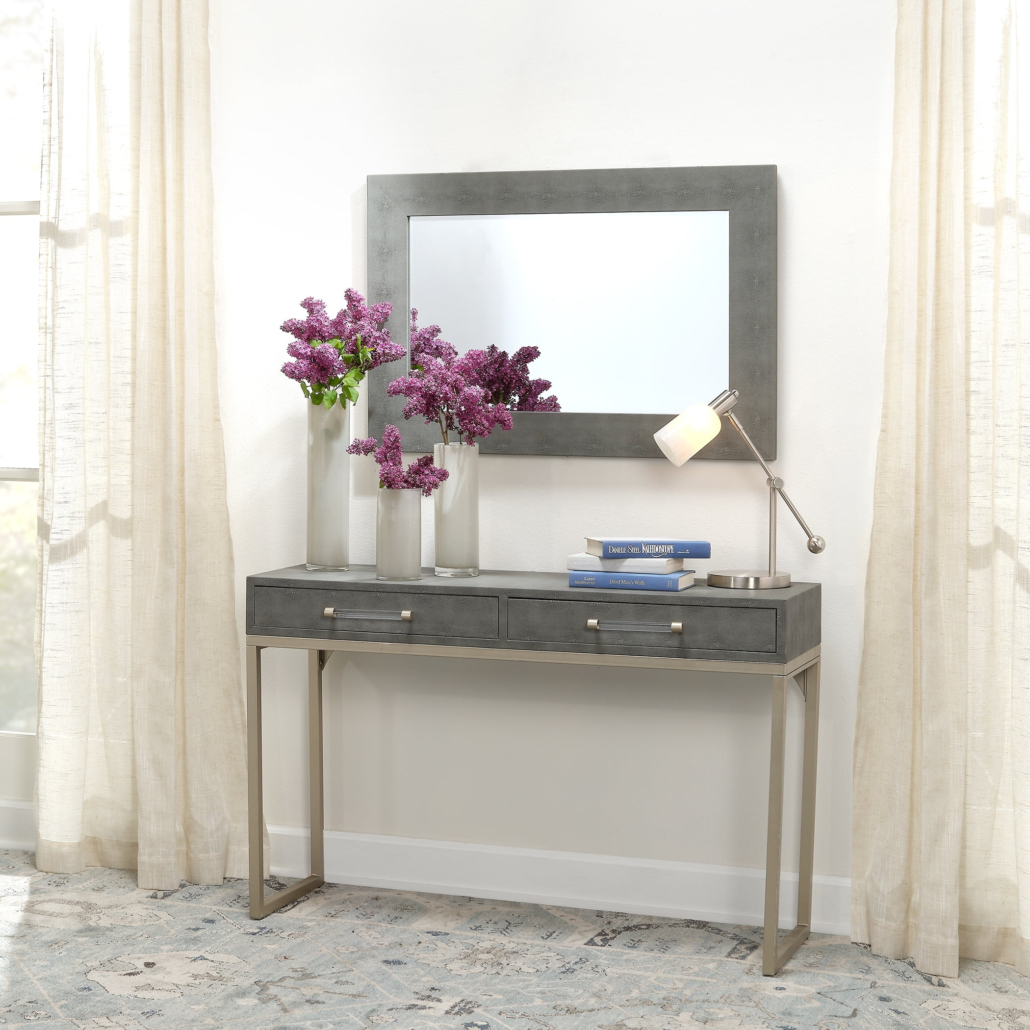 Alden Décor Esme Shagreen Rectangle Mirror, Grey Grey