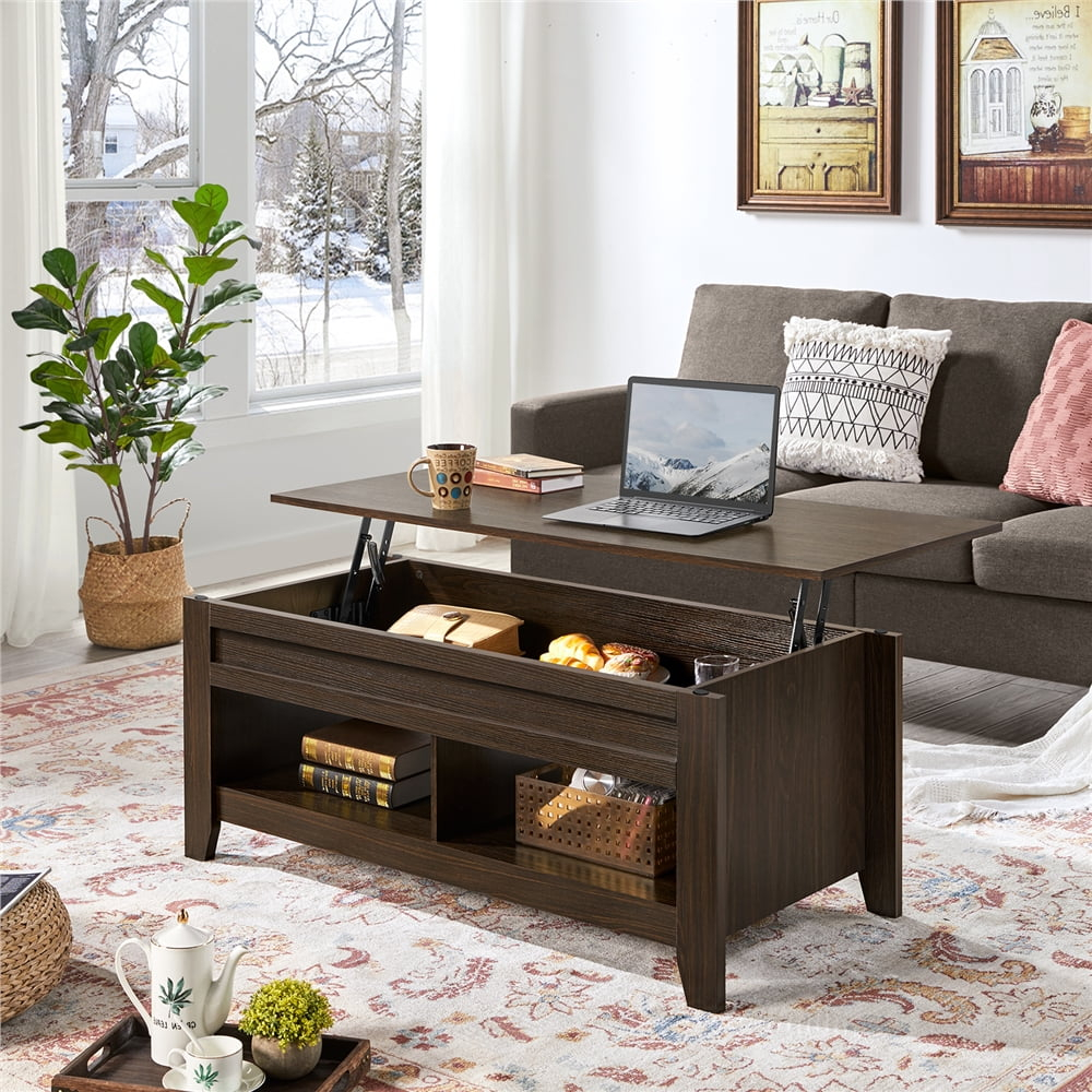 Alden Design 47.5" Lift Top Coffee Table with 2 Storage Compartments for Livingroom, Espresso