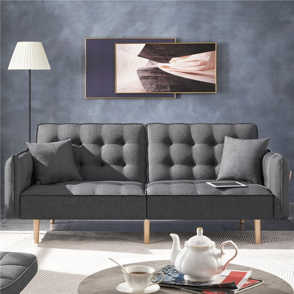 Alden Design Memory Foam Convertible Futon Sofa Bed with USB, Dark Gray