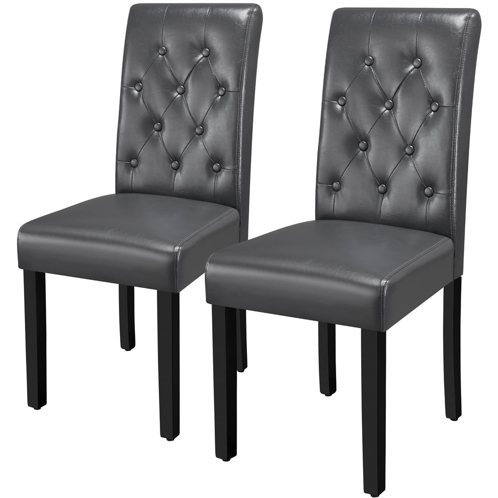 Alden Design Modern Tufted Padded Dining Chair with Tall Back, Set of 2, Gray