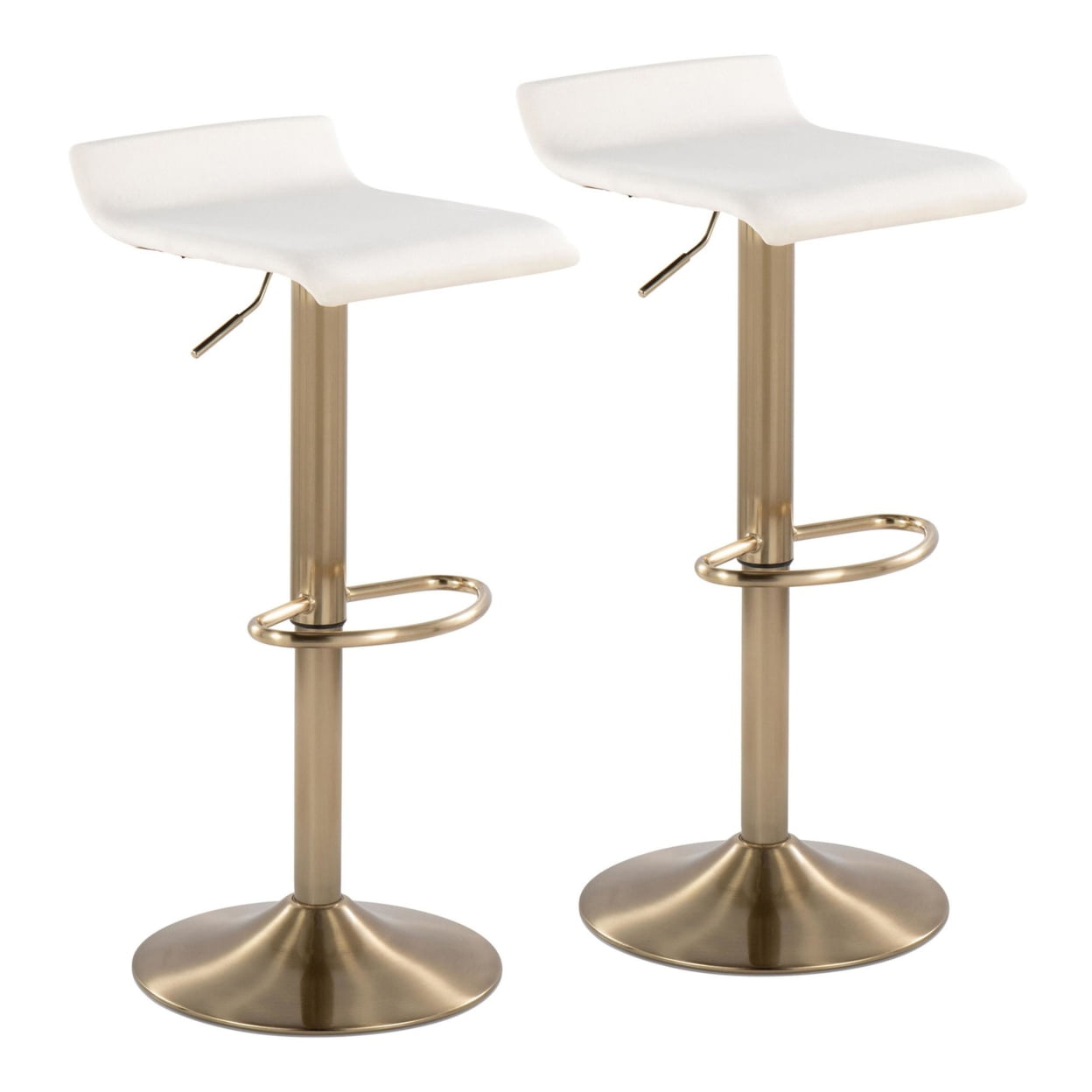 Ale Contemporary Glam Adjustable Height Barstool With Swivel In Gold Brushed Metal And Cream Velvet With Oval Footrest -