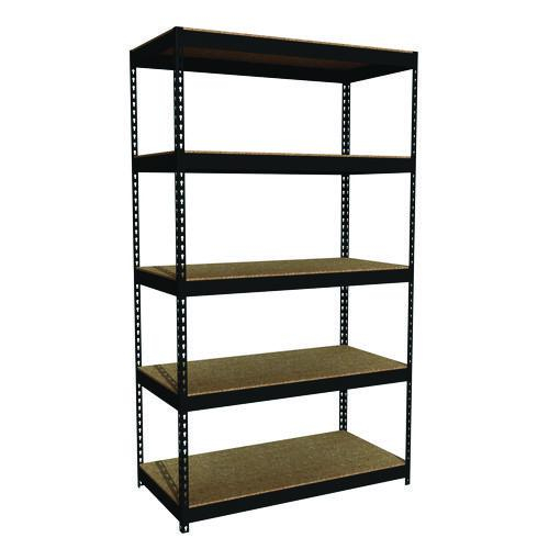 Alera Steel Shelving Unit with Particleboard Shelves, Five-Shelf, 48w x 24d x 84h, Steel, Black