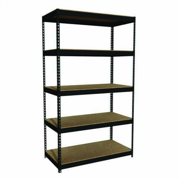 Alera Steel Shelving Unit with Particleboard Shelves, Five-Shelf, 48w x 24d x 84h, Steel, Black