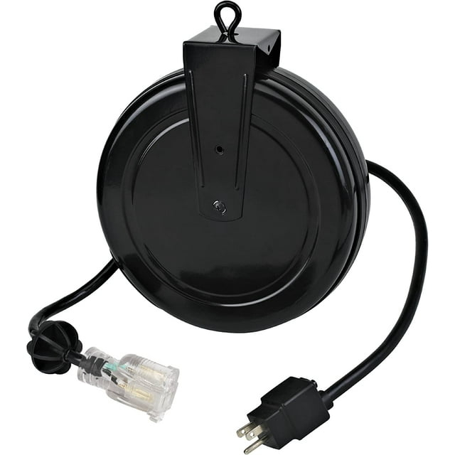 Alert ProReel 5030MFR Heavy-Duty Reverse Wired Retractable Cord Reel | 30' - 14/3 SJTW Cord | Single Grounded Outlet with Power Light | 13amp Circuit Breaker