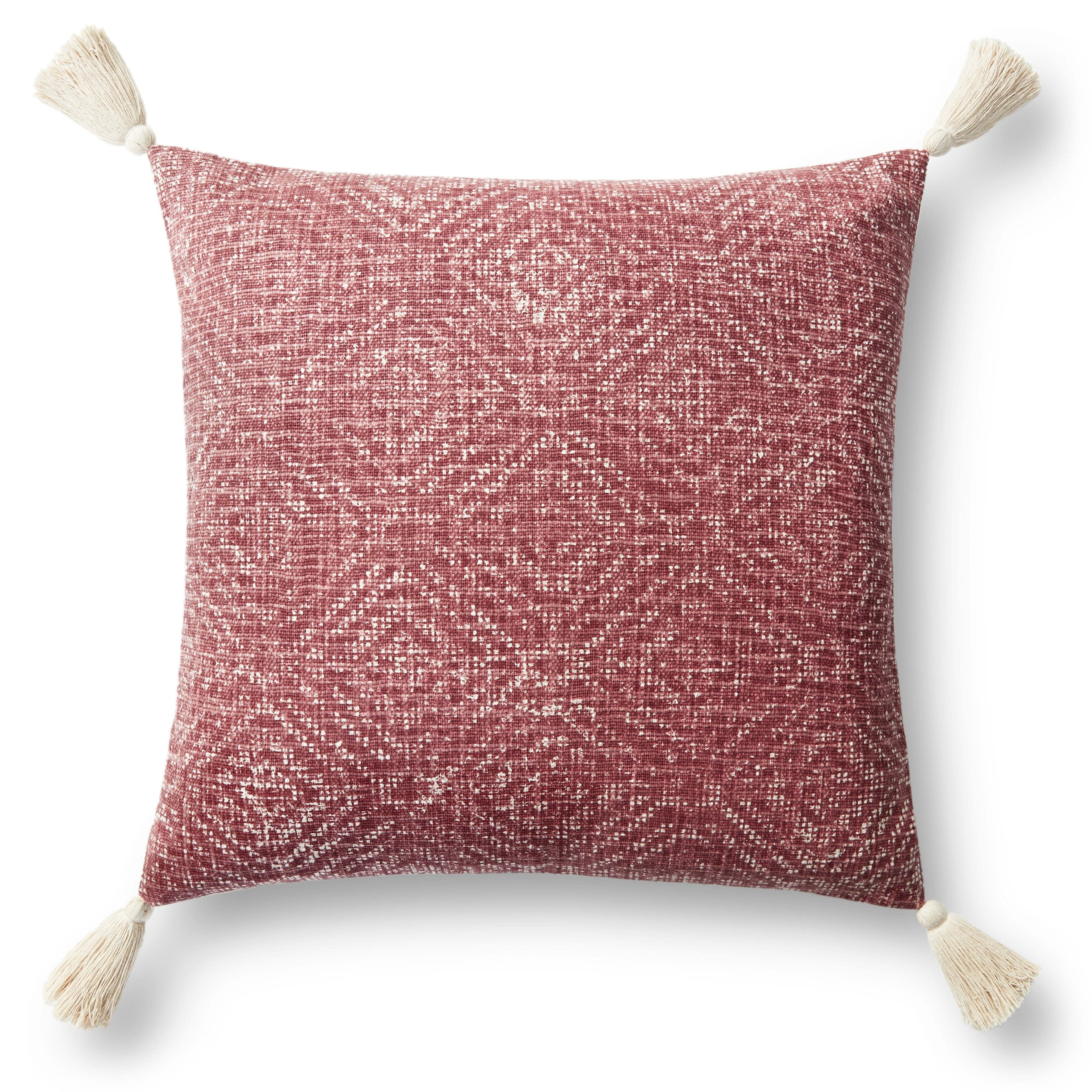 Alexander Home  Distressed Tribal Diamond Tassel Pillow 13" x 21" Cover w/Down - Red