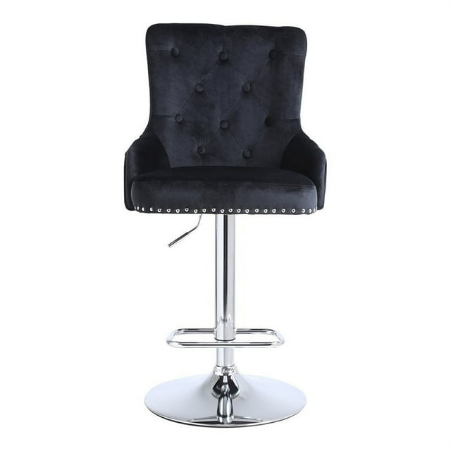 Alexent Modern Glam Velvet Bar Stool Chairs Adjustable Height - BLACK SET OF 4
