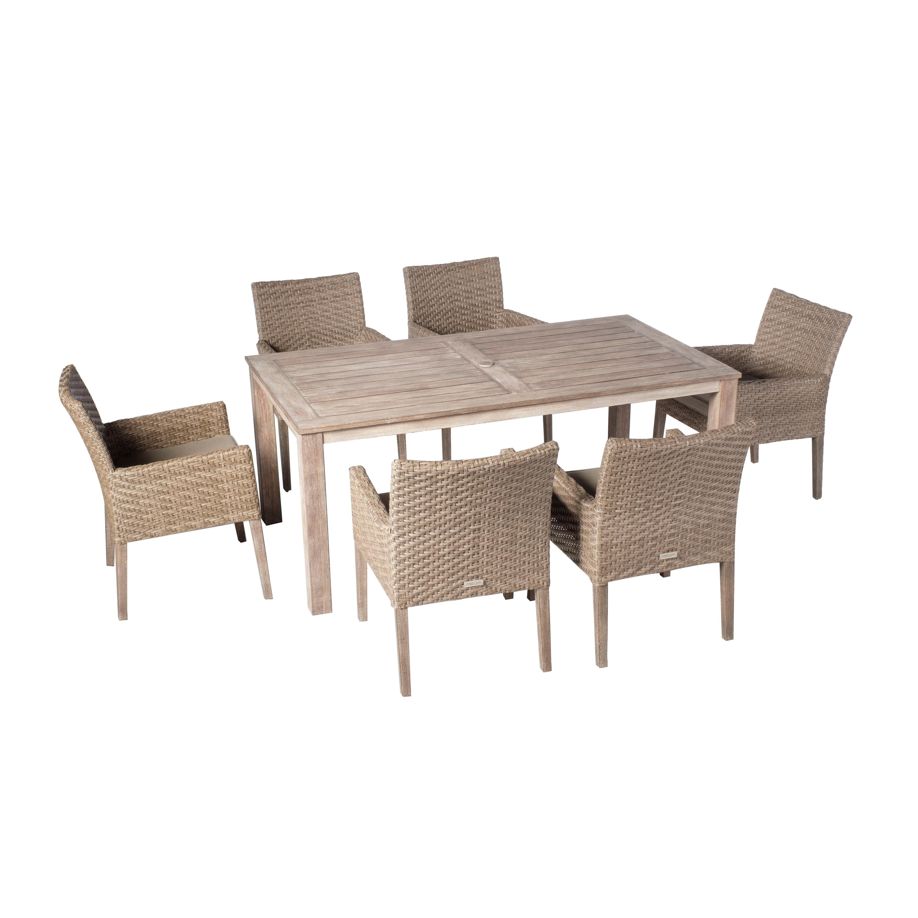 Alfresco Home Cornwall 7Pc Wicker and Wood Patio Dining Set Degas/Vintage Patina