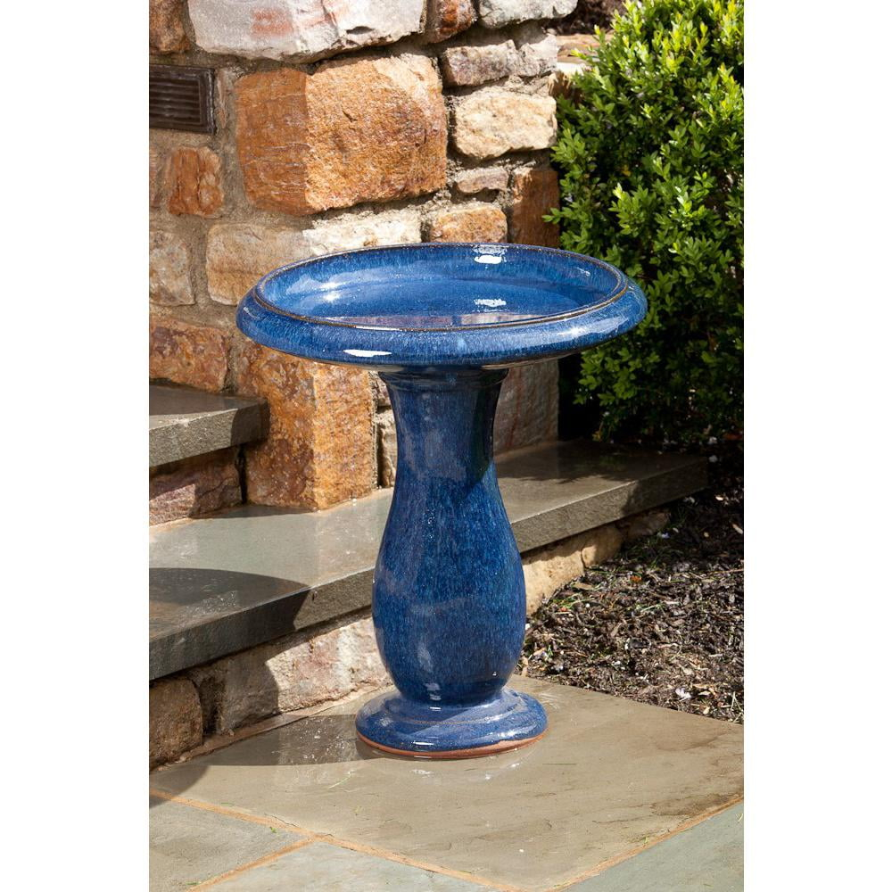 Alfresco Home 38-8611 22.75-Inches H Snow Blue Ceramic Birdbath bowl