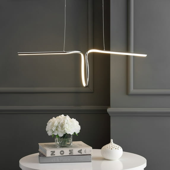 JONATHAN Y Ali 34.5" Dimmable Adjustable Integrated LED Metal Linear Pendant, Chrome