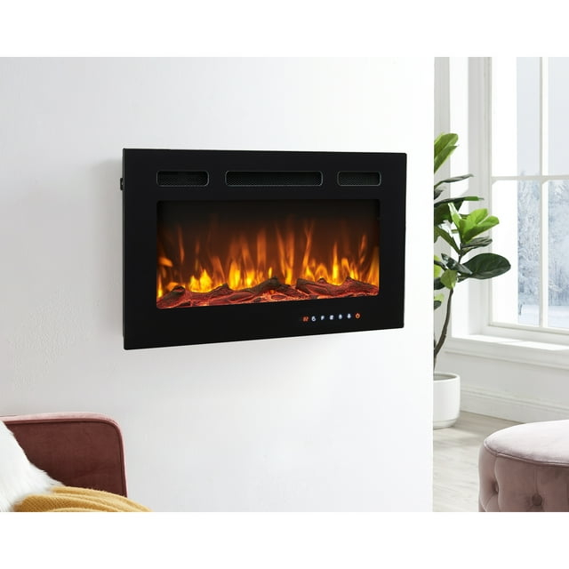 Alice 30" Electric Fireplace Inserts Recessed, Wall Mounted Fireplace LED Fireplace Heater with 12 Flame Colors, Touch Screen, Remote Control, Timer, Logset & Crystal Stones 500W/1500W - 30 inches