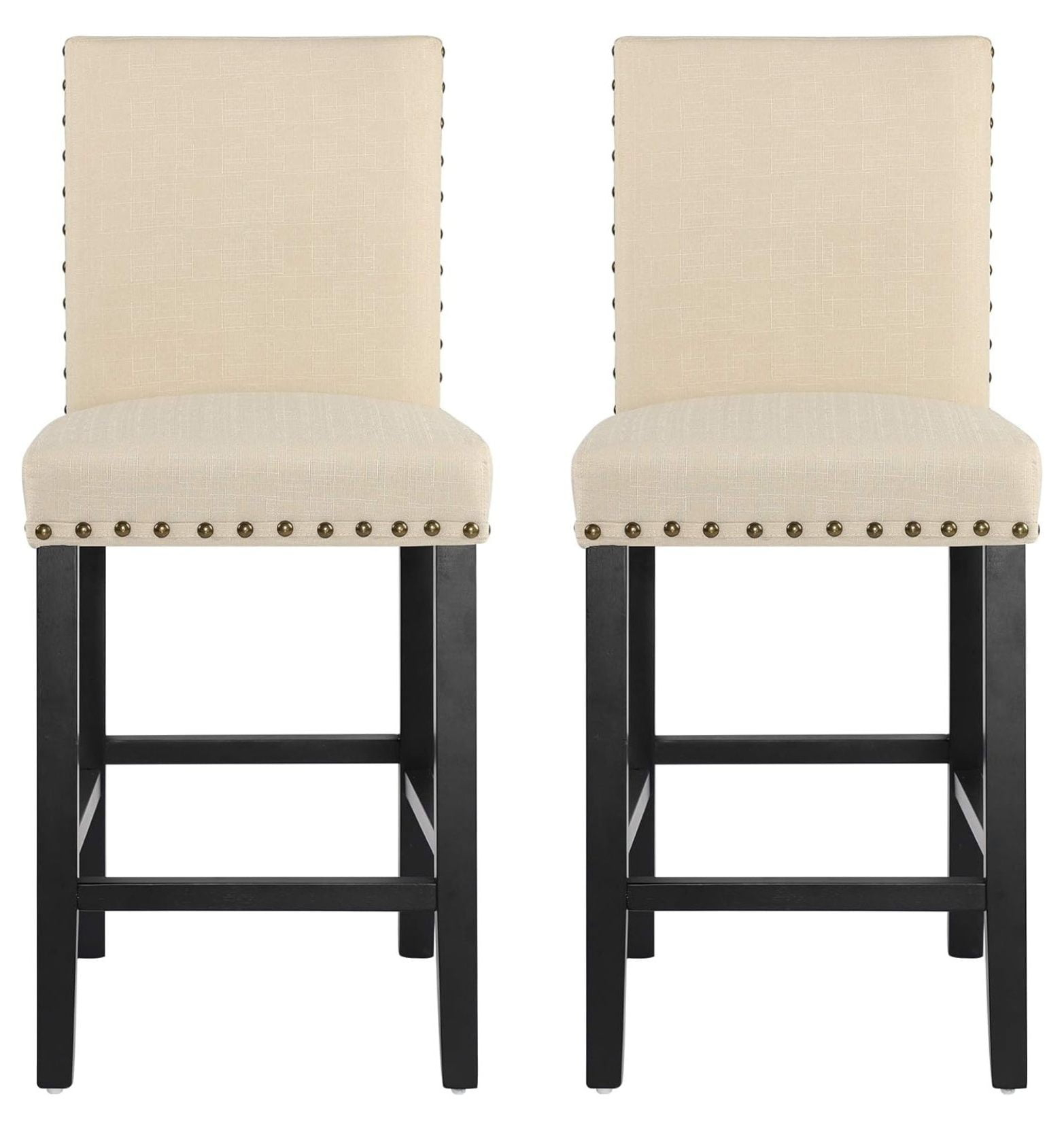 Alieon Counter Stools Nail Head Decoration 24” Soft Cushions with Solid Wood Legs (Set of 2 Beige)