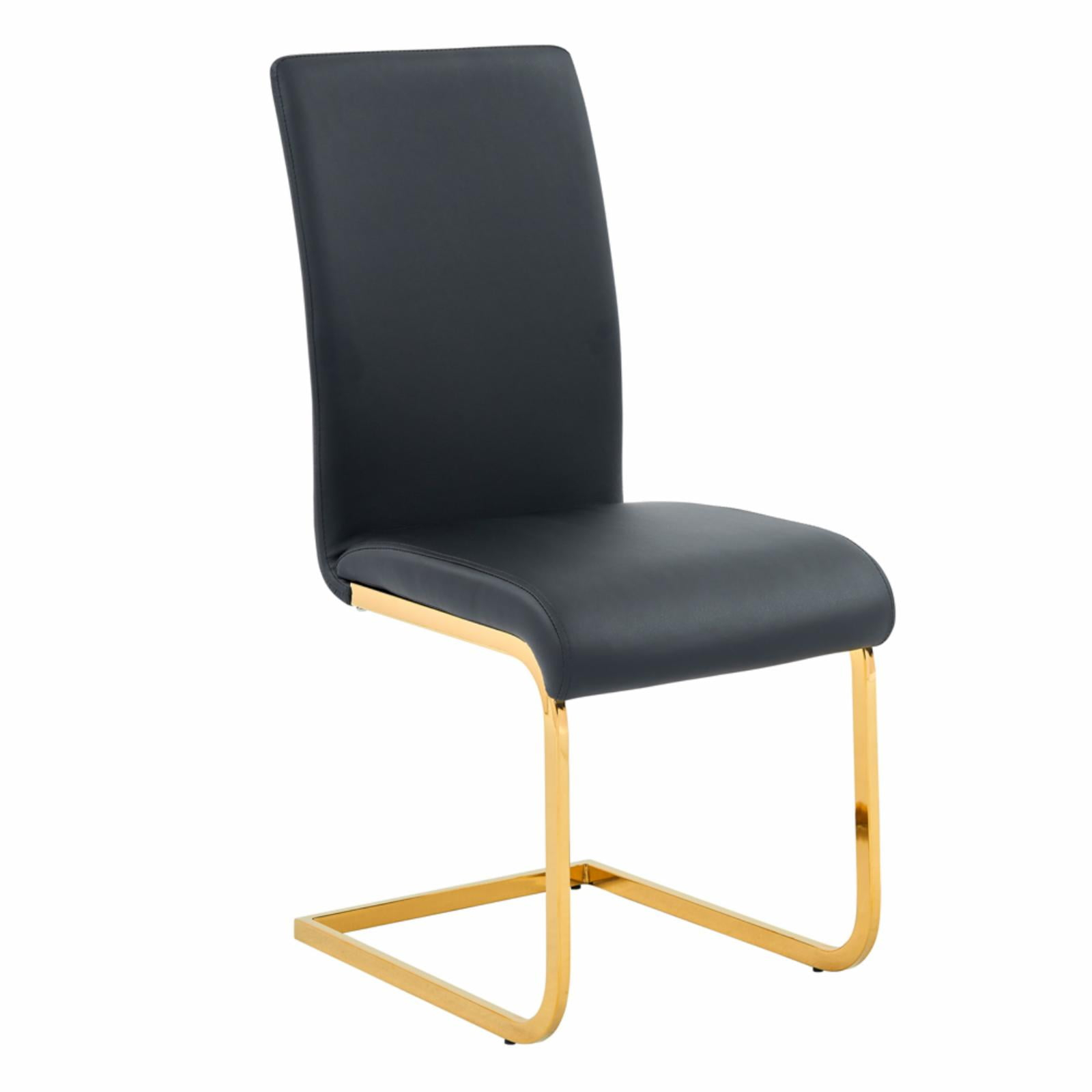 Alison Faux Leather Chrome Dining Side Chair in Black/Gold (Set of 2)