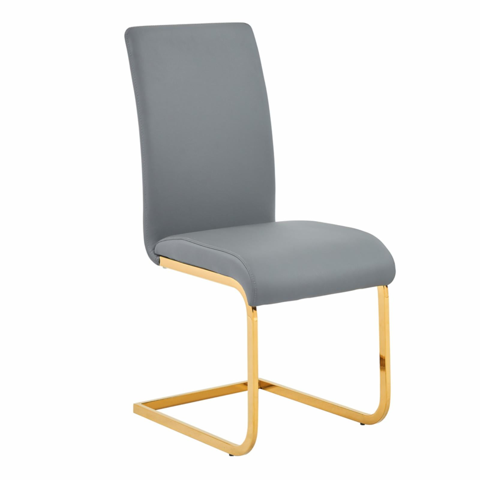 Alison Faux Leather Chrome Dining Side Chair in Gray/Gold (Set of 2)